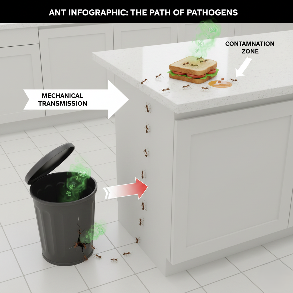 The primary health risk from sugar ants is food contamination rather than physical bites.