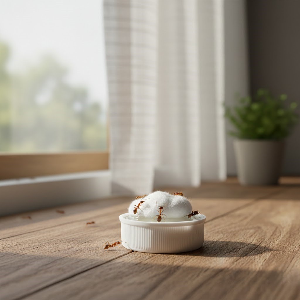 Simple DIY bait stations allow you to place the Borax solution exactly where the ants are trailing without making a mess on your counters.