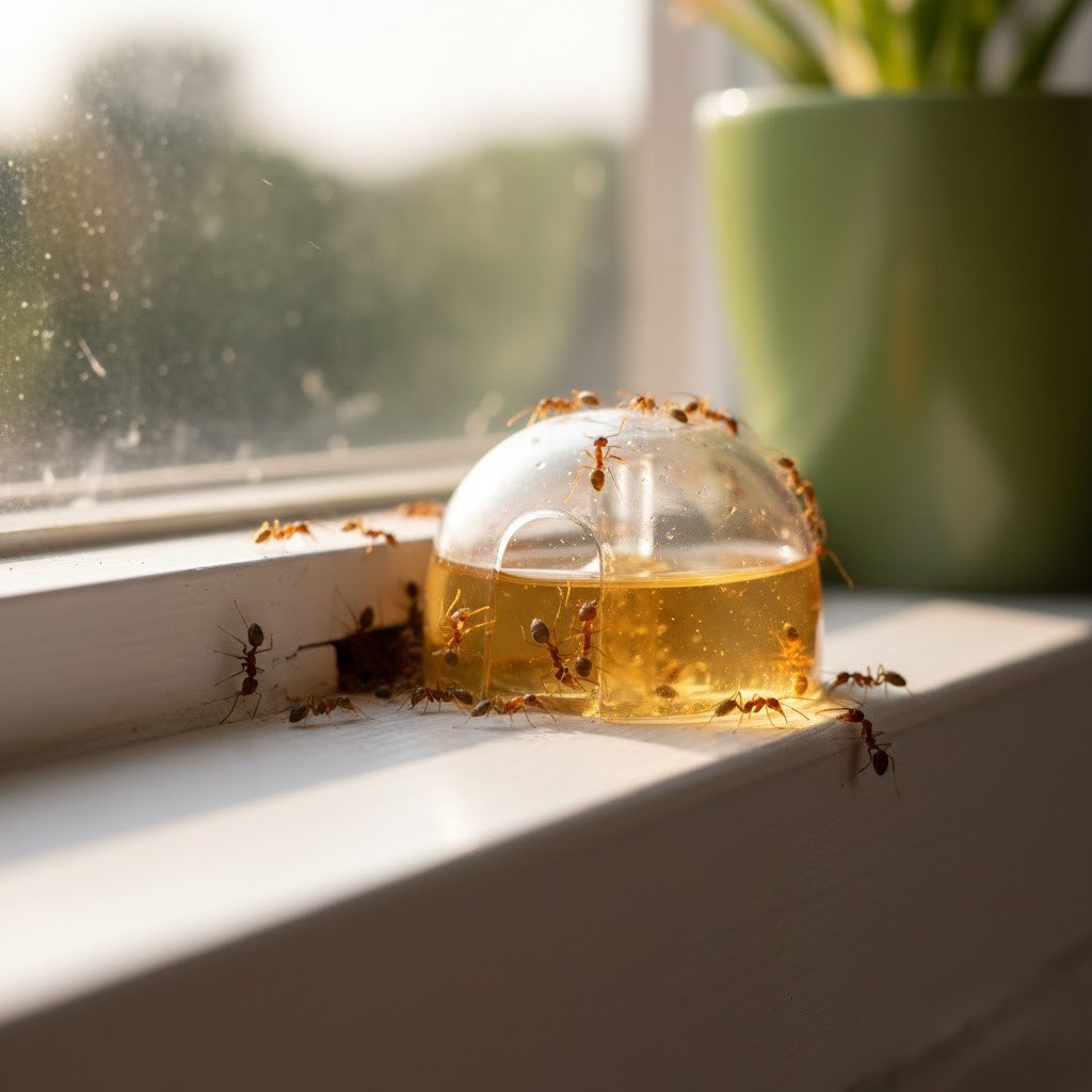Effective liquid ant traps allow sugar ants to feed and return to the colony with the bait.