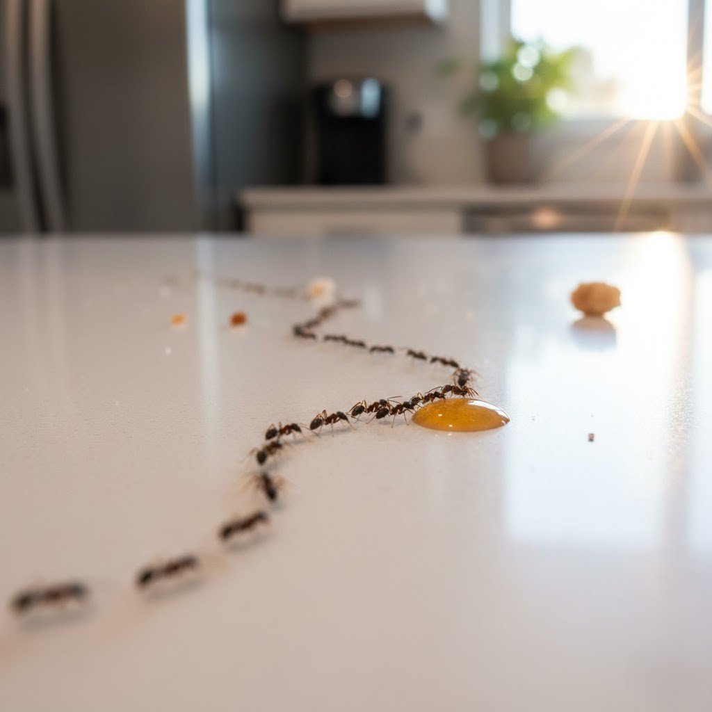 Caption: Identifying the trail is the first step in locating the sugar ant colony’s entry point.